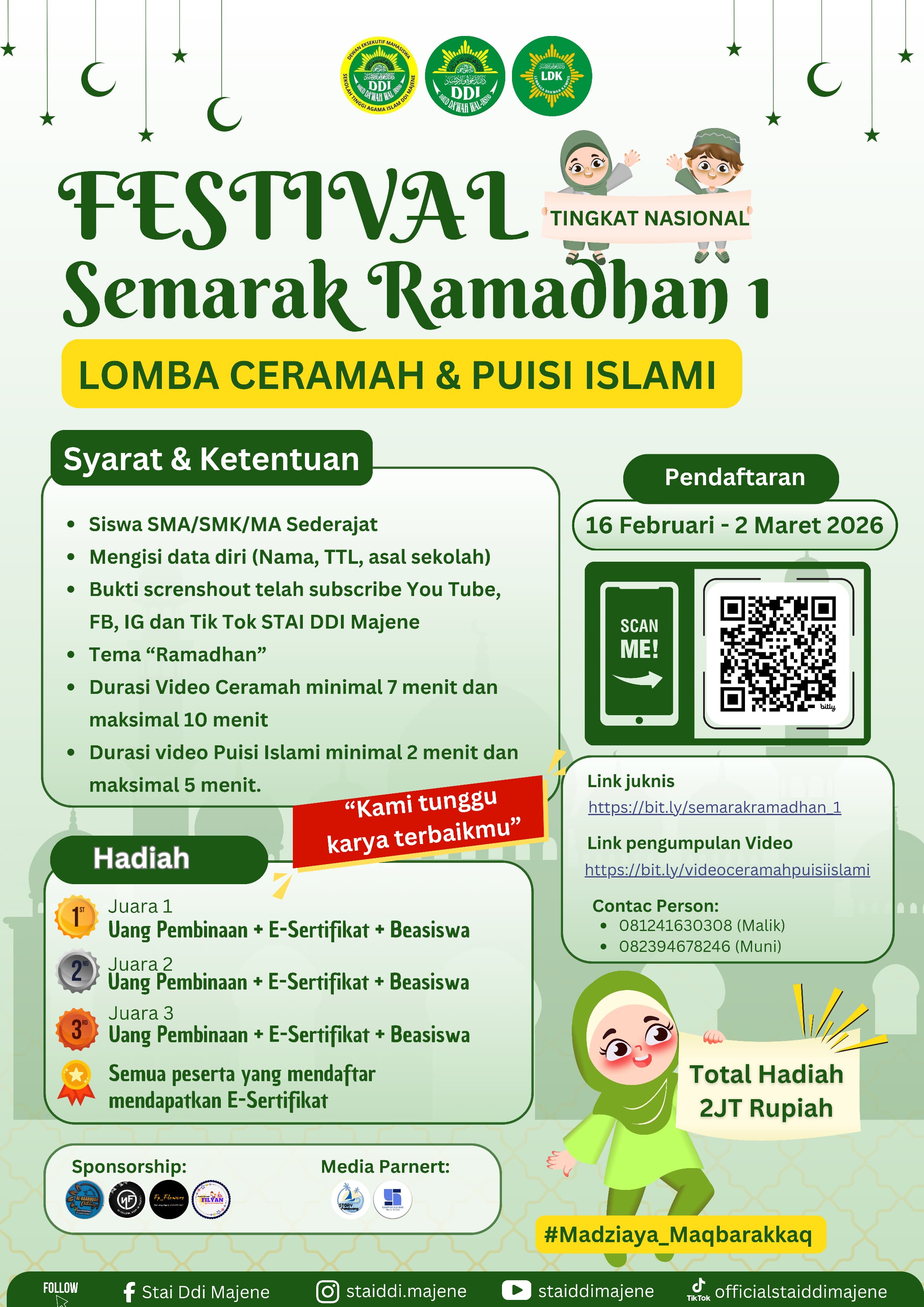 FESTIVAL SEMARAK RAMADHAN 2026: STAI DDI MAJENE HADIRKAN LOMBA CERAMAH DAN PUISI ISLAMI TINGKAT NASIONAL 